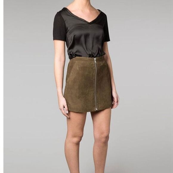 NEW Muubaa Impala Suede front‎ zip Mini Skirt Size  US 6 - Picture 1 of 8